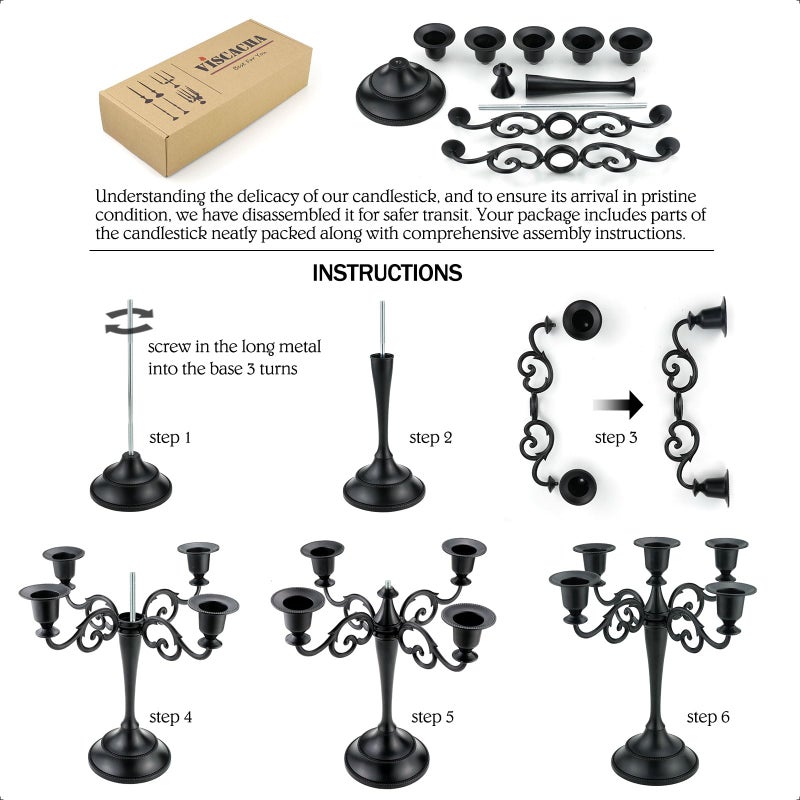 Viscacha Metal Candle Holderï¼Œ5 Arms Gold Candle Holders for Pillar Candlesï¼ˆ10.6 inch Tall Candlestick Holders, for 1/2-1 inch Taper Candles Diameter Eachï¼‰,Candelabra Centerpiece Decoration - Image 5